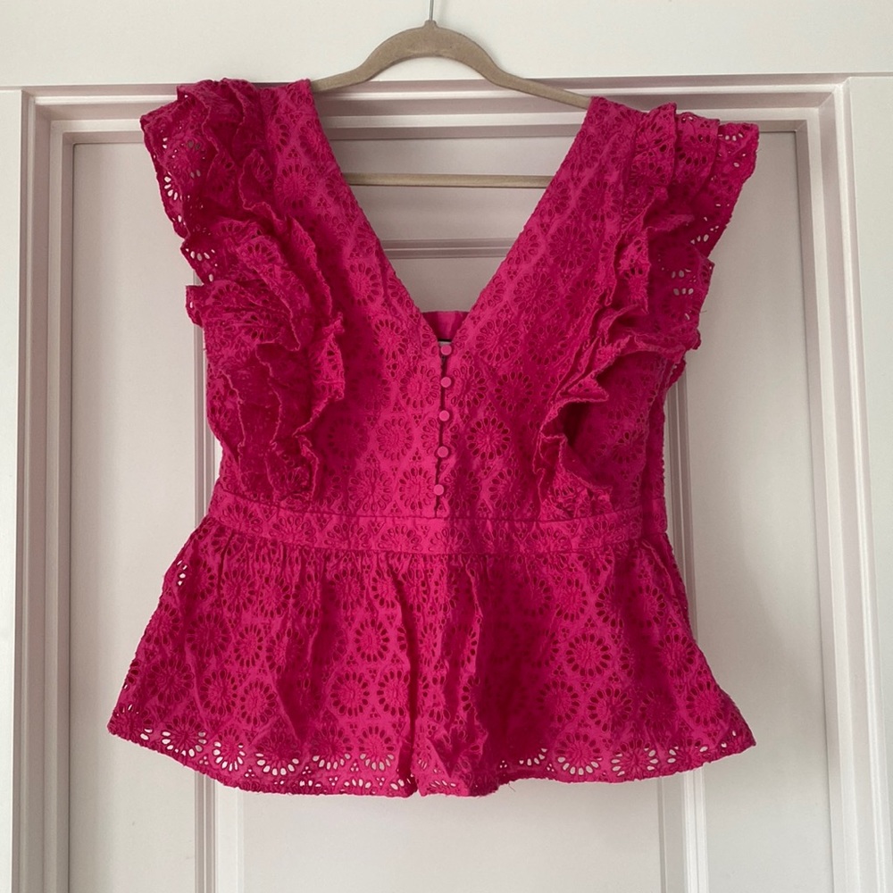 JCrew eyelet peplum ruffle tank